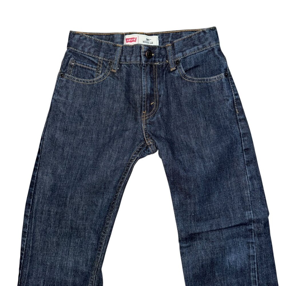Levis 505 Regular Straight Leg Jeans Big Boys 10 Reg 25 25 Dark Wash Pockets - Picture 3 of 8